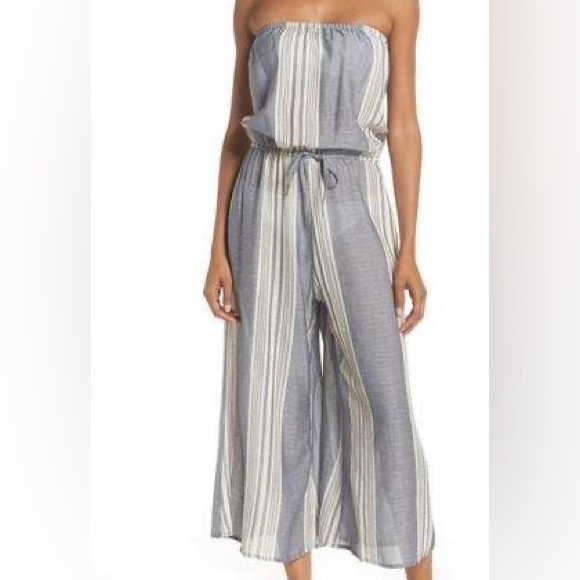 Juniper Blu Pants - Juniper Blu Striped Strapless Jumpsuit